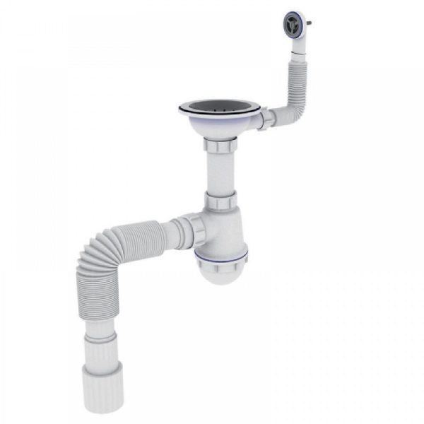 Сифон для кухні ZERIX SK-02-С 3 1/2"x40 с різьбовим випуском та круглим переливом