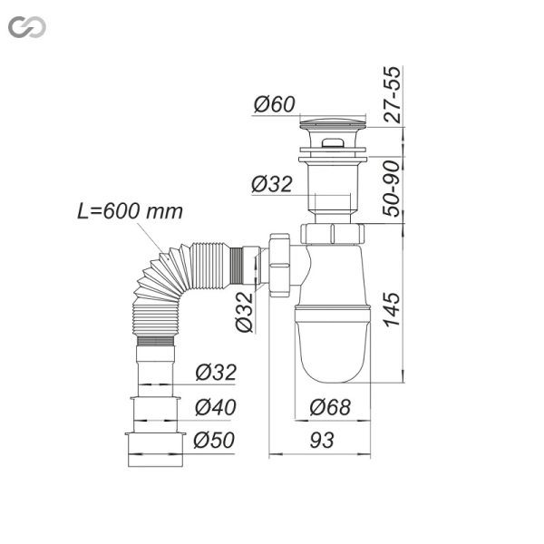 Сифон Тюльпан з клапаном cliak-clak Ø60 Т0516 SoloPlast - Зображення 2